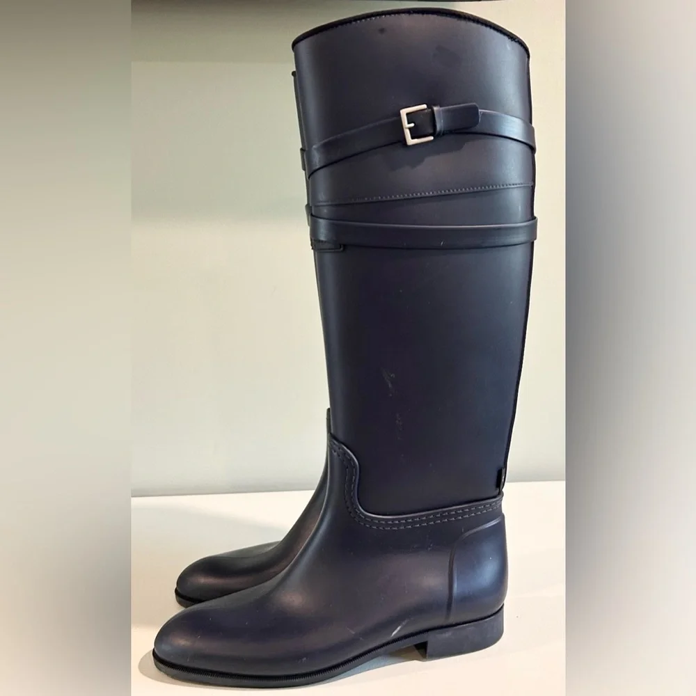 LK Bennett London Tall Riding Rain Boots Navy Equestrian Wellies Sz 6